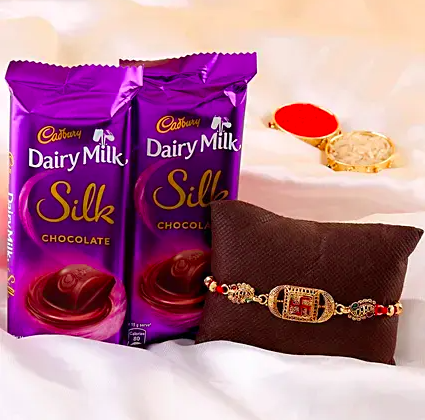 Swastik Rakhi and Silk Combo                     